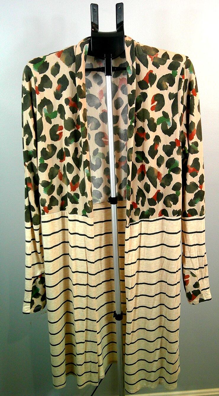Lovely Melody Striped Leopard Long Cardigan - Women's XL
